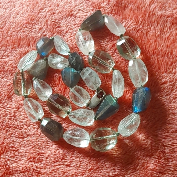 17" gemstone necklace 925 quartz labradorite green amethyst. - Picture 5 of 6